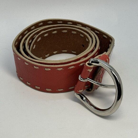 Fossil Women's Size Medium Orange Genuine Leather Thick Stitch Adjustable Belt - Picture 4 of 11